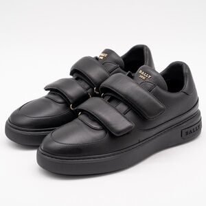 size 8 Bally Maylor Black Leather Sneakers Velcro Strap